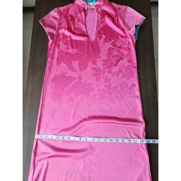 Vintage Vanity Fair Pink Nylon Mandarin Collar Maxi Dress Size 8 READ! - Picture 9 of 12